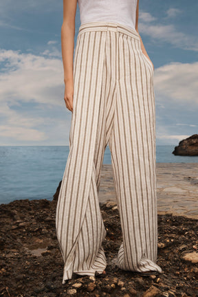 STRIPED LINEN BLEND TROUSERS