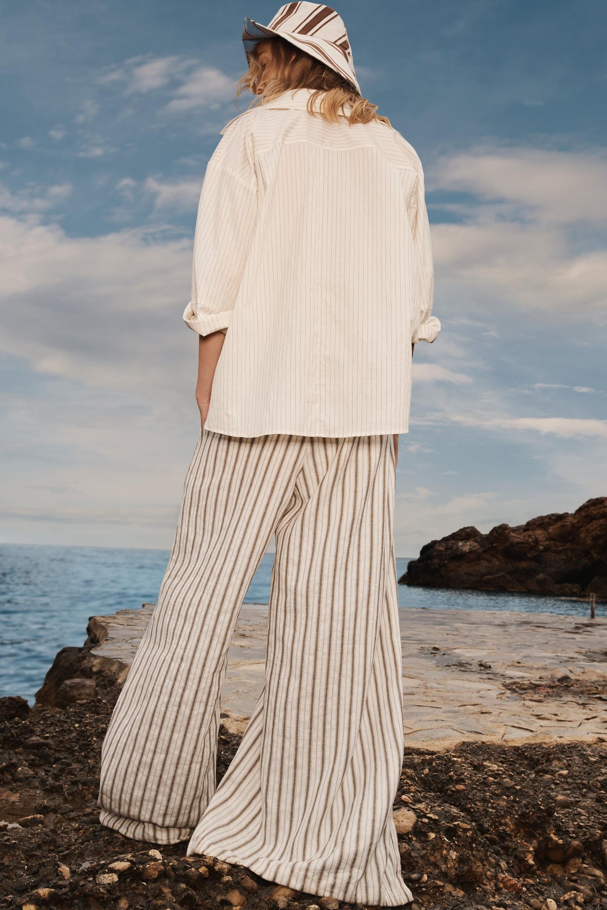 STRIPED LINEN BLEND TROUSERS