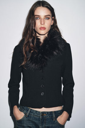 ZW COLLECTION FITTED FAUX FUR COLLAR JACKET - Image 2