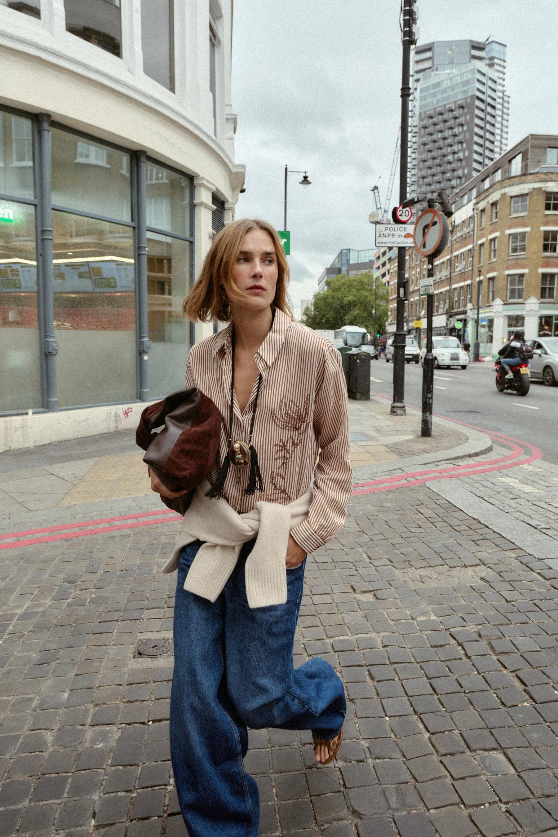 Embroidered Beaded Striped Shirt