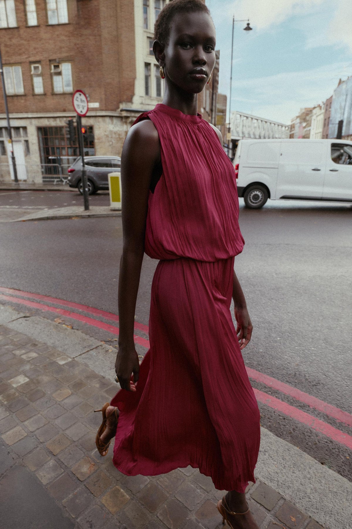 CREASED-EFFECT PLEATED MIDI DRESS - Image 2