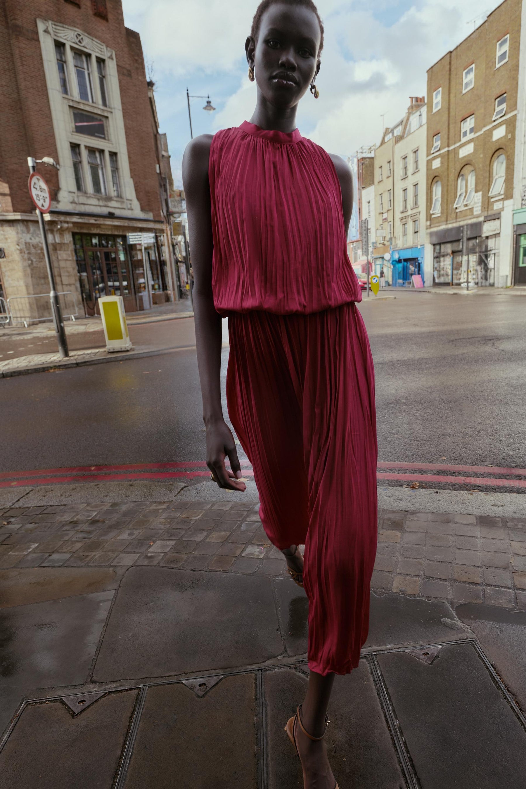 CREASED-EFFECT PLEATED MIDI DRESS - Image 1