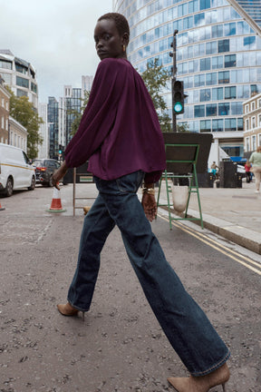 SEMI-SHEER BLOUSE WITH TRIM