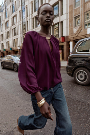 SEMI-SHEER BLOUSE WITH TRIM