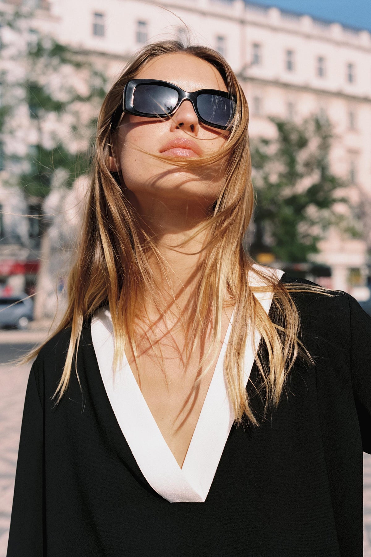 CONTRAST CREPE SHIRT