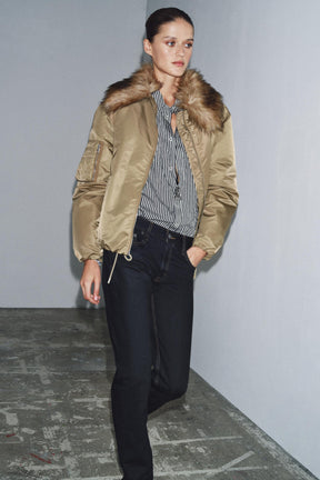 FAUX FUR COLLAR BOMBER JACKET ZW COLLECTION - Image 1