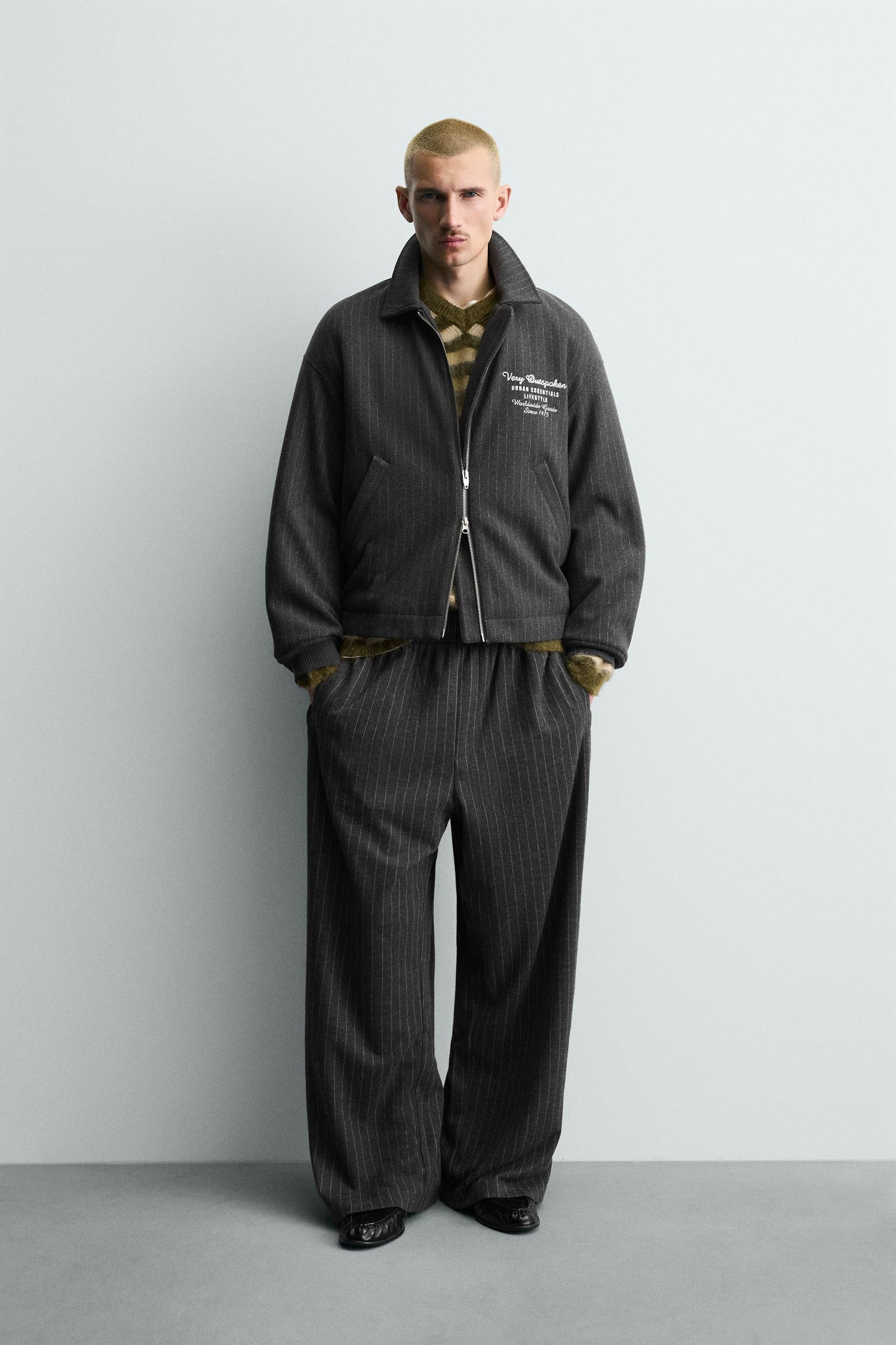 STRIPED EMBROIDERED JACKET - Image 1