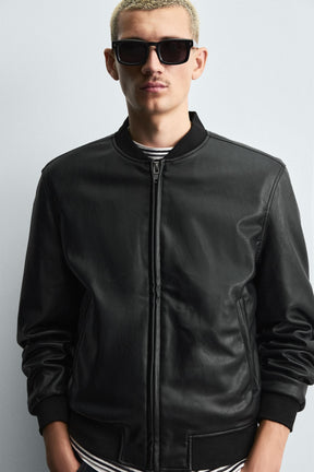 LEATHER EFFECT BOMBER JACKET - Image 5