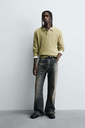 KNIT OPEN-WORK POLO SHIRT - Image 1