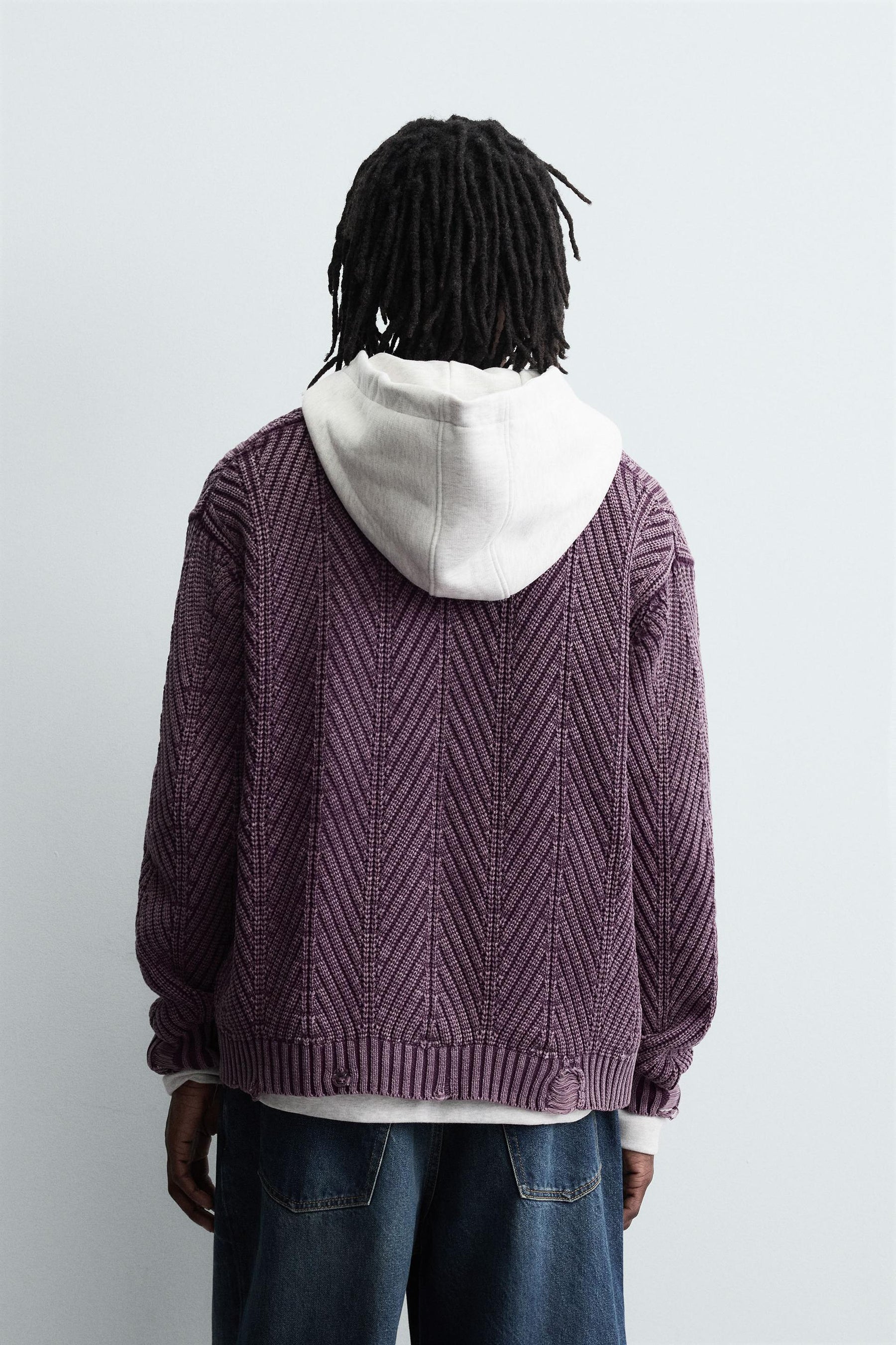 DISTRESSED EFFECT TEXTURED CARDIGAN - Image 3