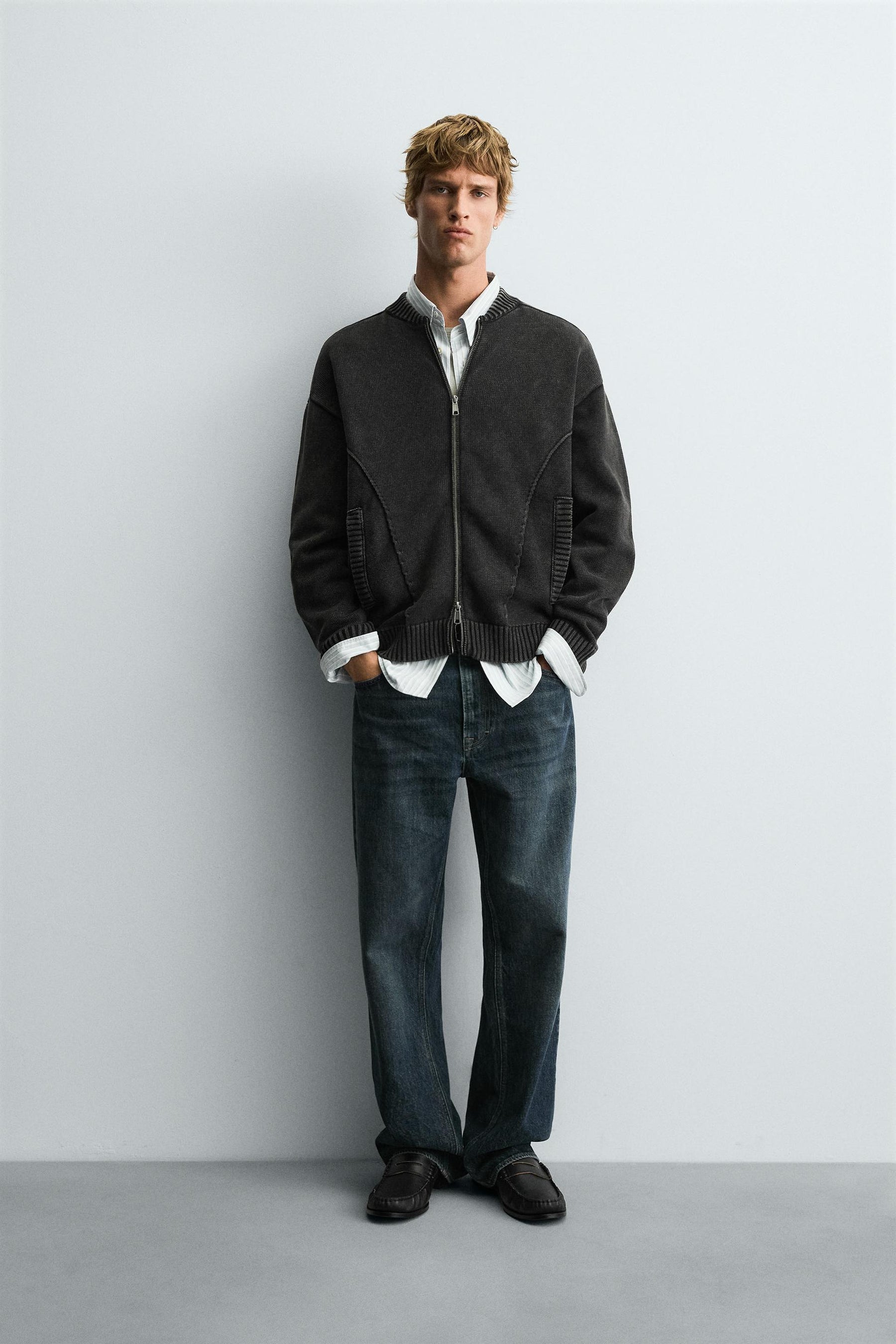 WASHED KNIT BOMBER JACKET - Image 1
