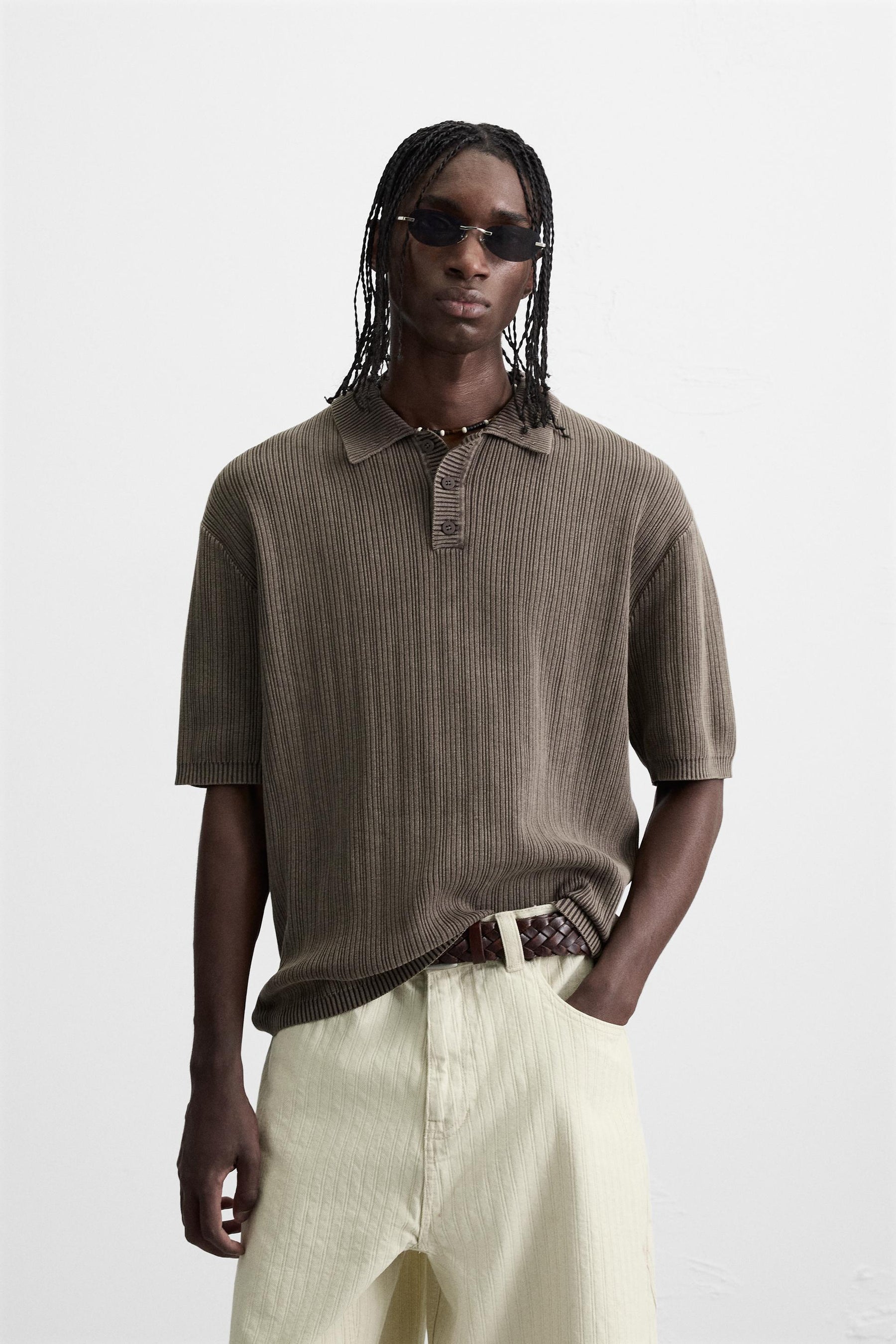 WASHED TEXTURED KNIT POLO SHIRT - Image 2