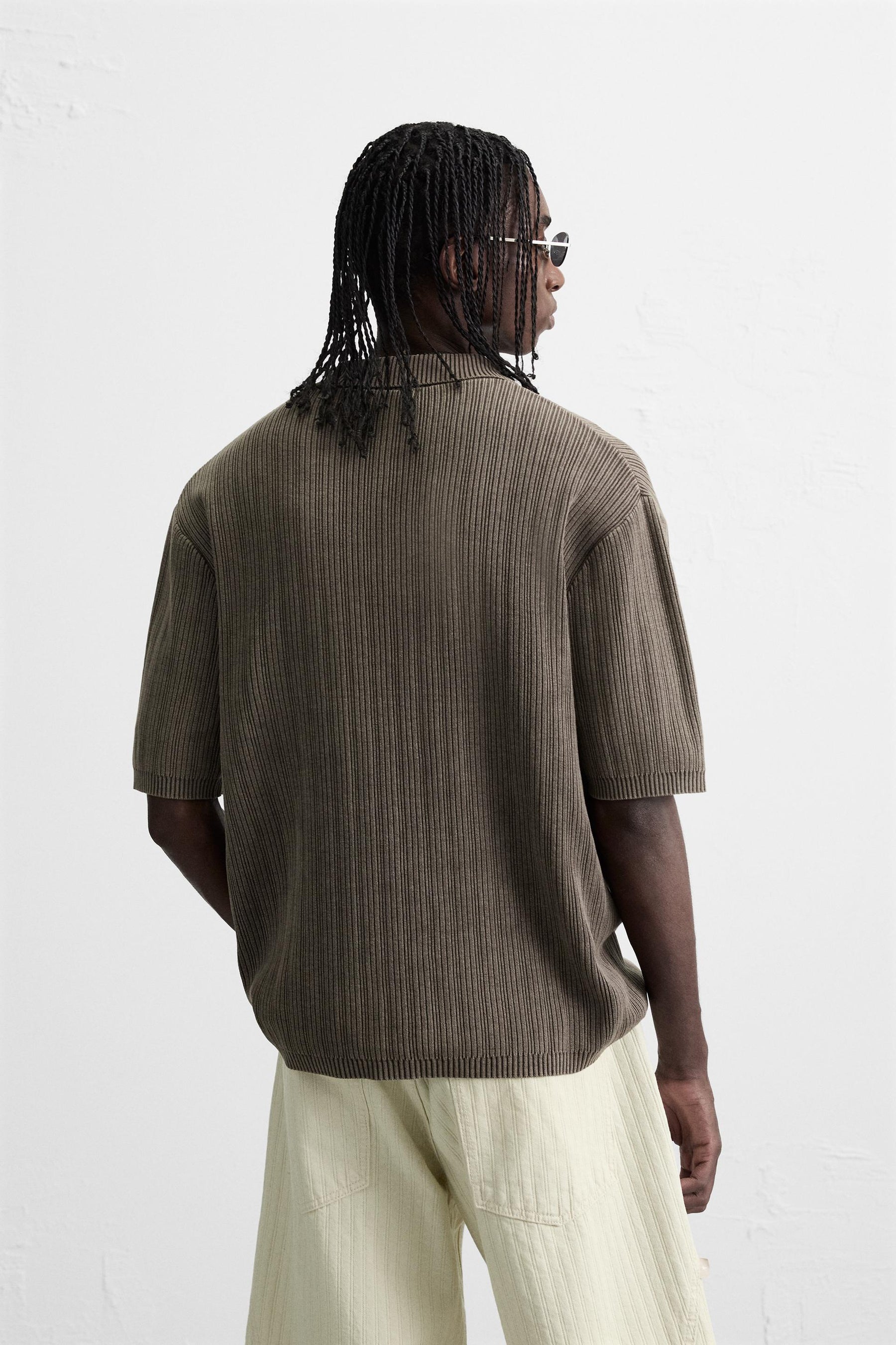 WASHED TEXTURED KNIT POLO SHIRT - Image 3