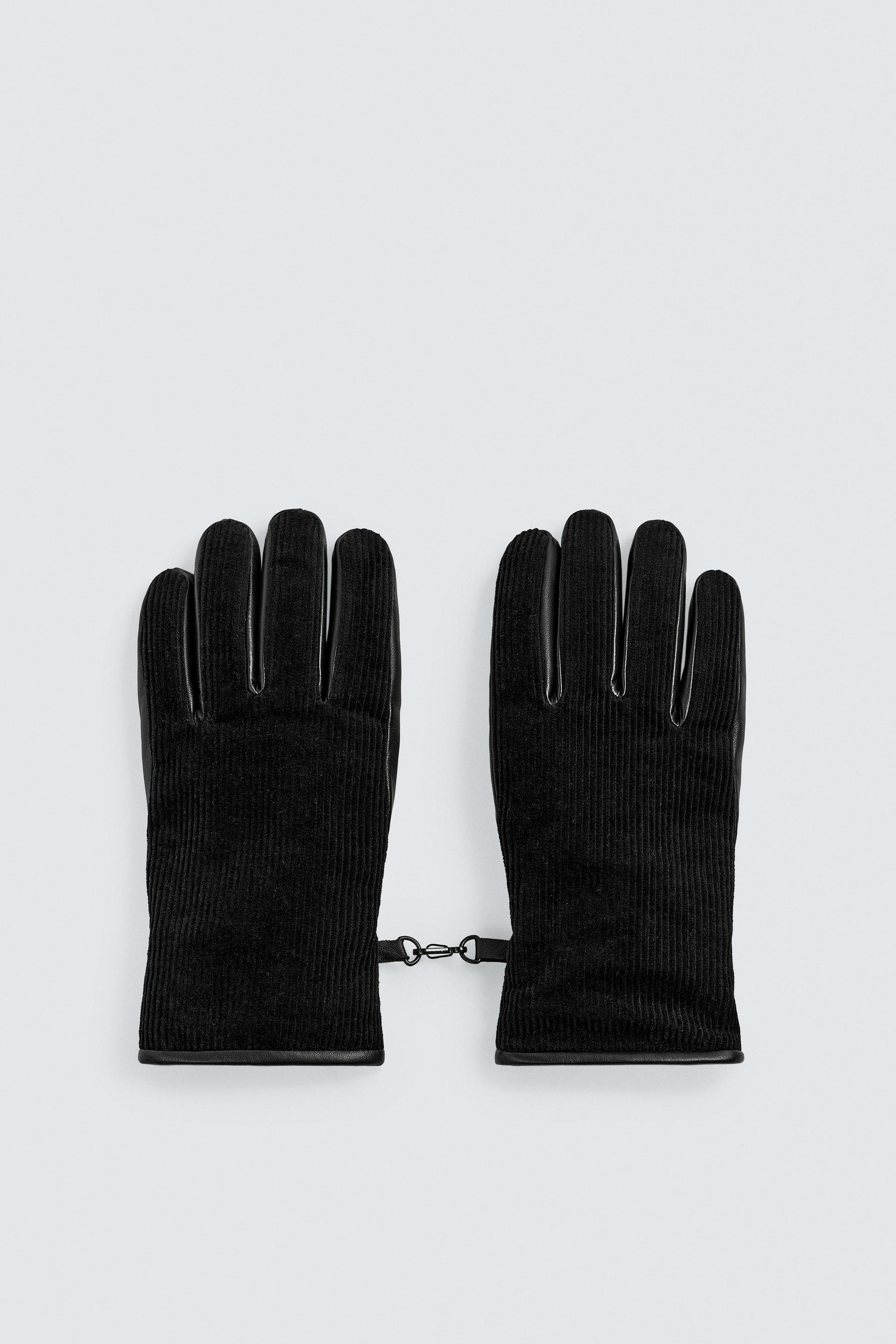 CONTRAST LEATHER AND CORDUROY GLOVES - Image 1