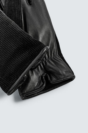 CONTRAST LEATHER AND CORDUROY GLOVES - Image 3