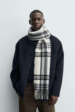 CHECK SCARF WITH FRINGING - Image 1