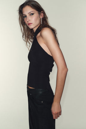 GATHERED KNIT HALTER TOP - Image 4