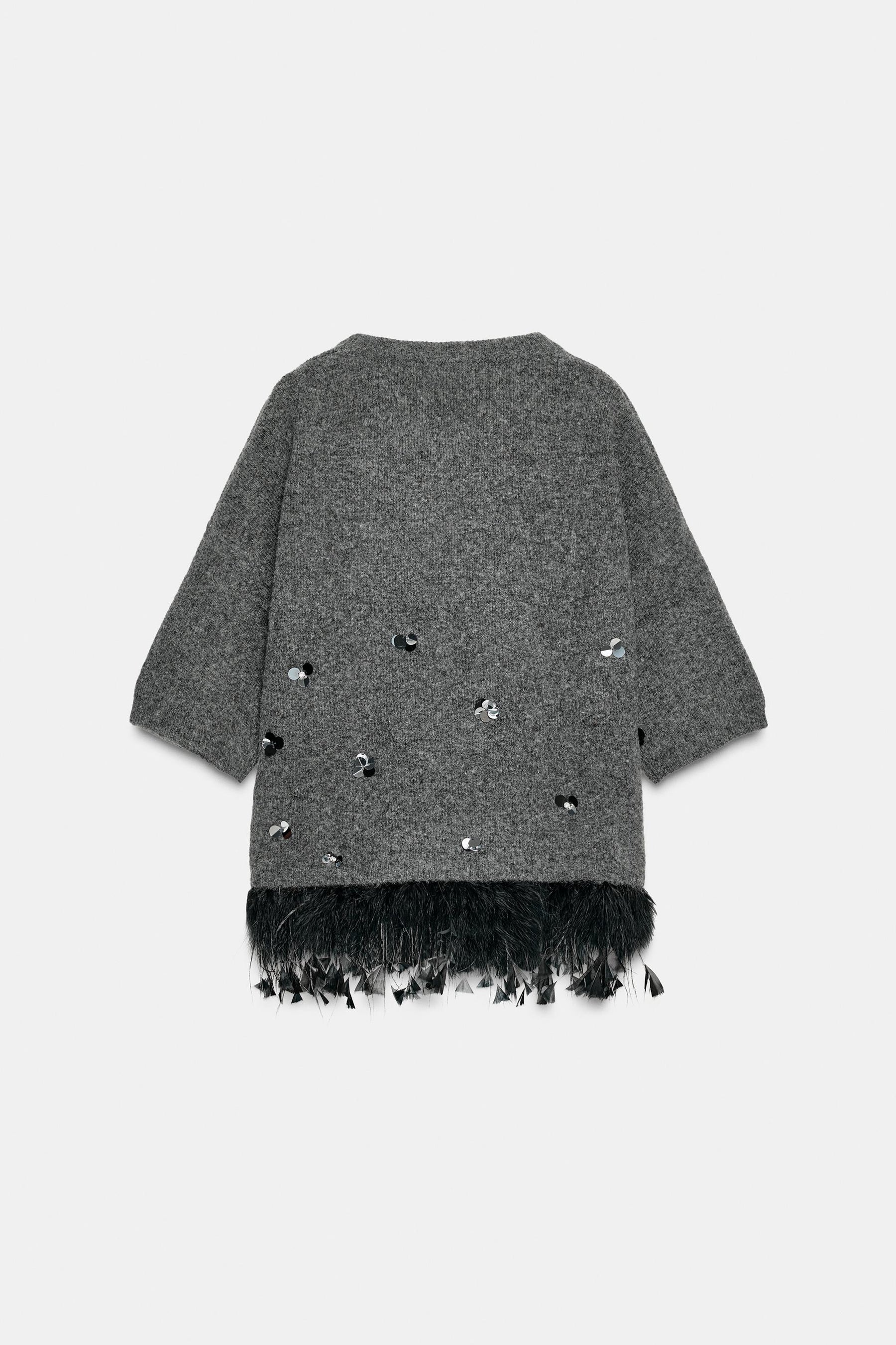 Sequin Feather Wool Jumper