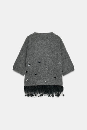 Sequin Feather Wool Jumper