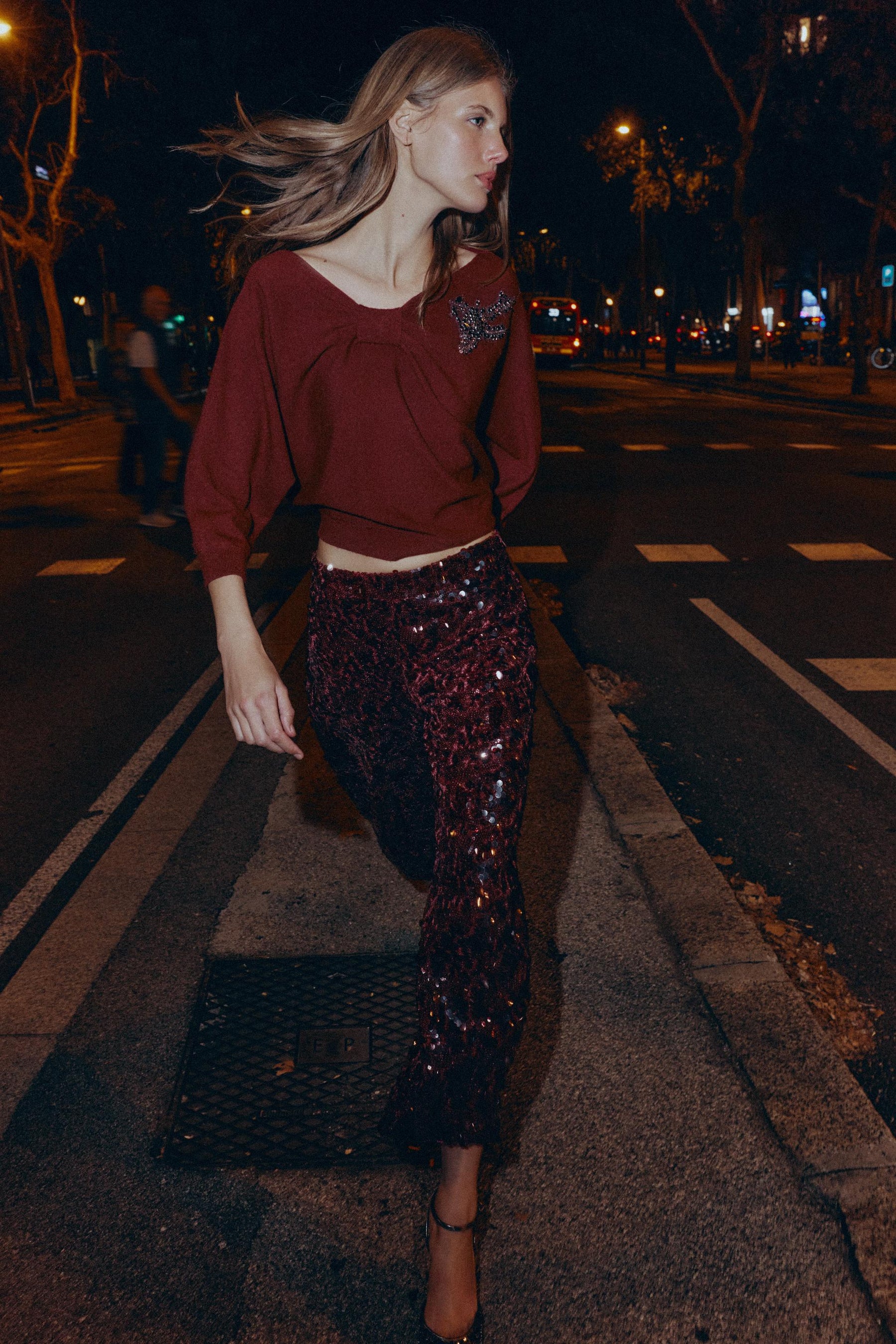 ASYMMETRIC RHINESTONE KNIT JUMPER - Image 1