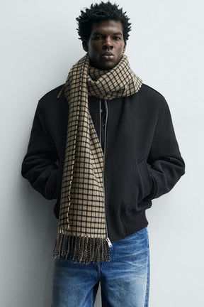 CHECK SCARF WITH FRINGING - Image 1