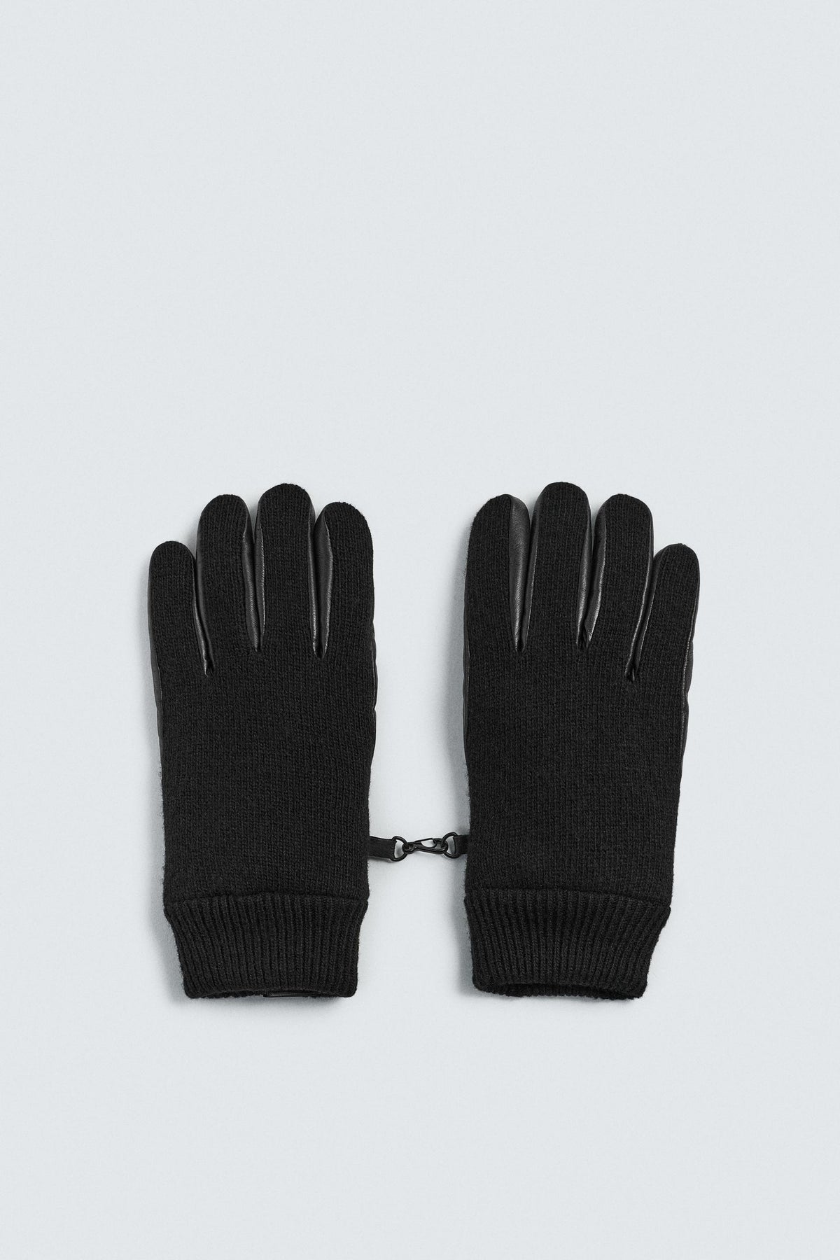 CONTRAST KNIT LEATHER GLOVES - Image 1