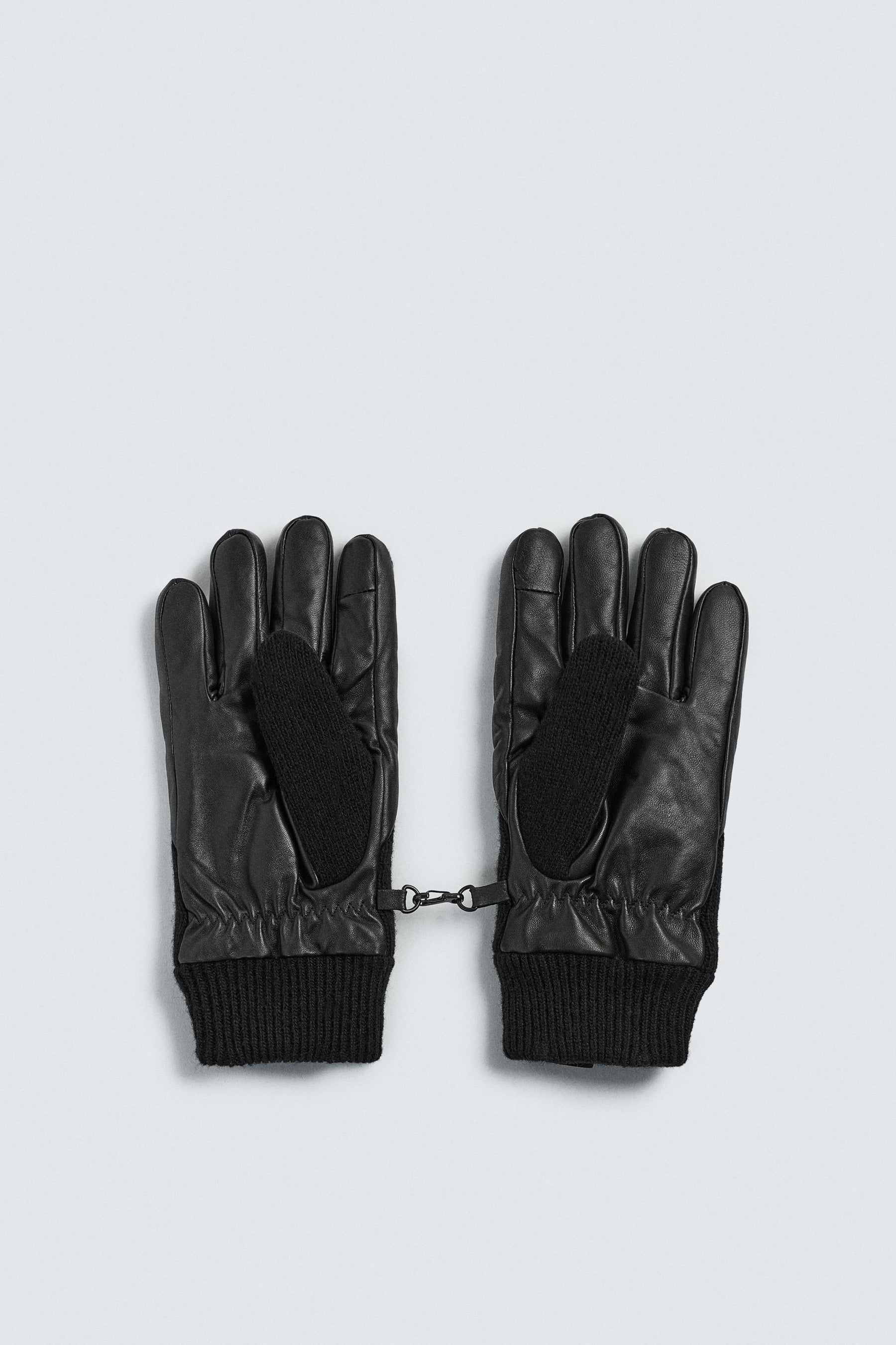 CONTRAST KNIT LEATHER GLOVES - Image 2