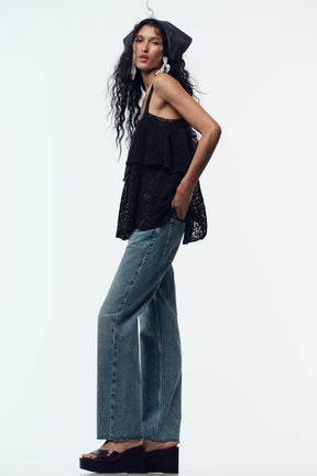 POINTELLE KNIT TOP WITH RUFFLE - Image 3