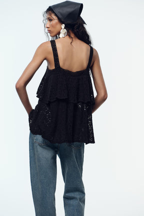 POINTELLE KNIT TOP WITH RUFFLE - Image 4