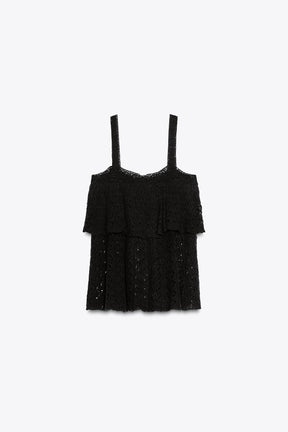 POINTELLE KNIT TOP WITH RUFFLE - Image 6