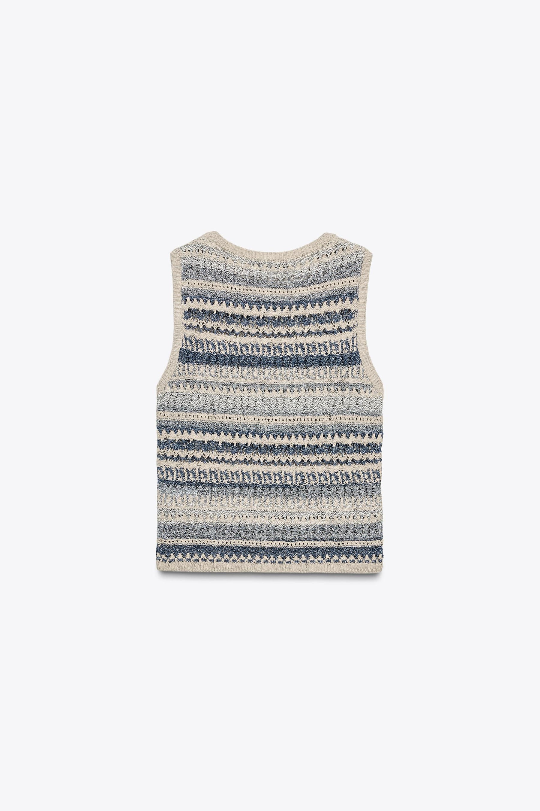 STRIPED TEXTURED KNIT SLEEVELESS TOP - Image 1