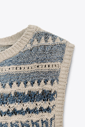 STRIPED TEXTURED KNIT SLEEVELESS TOP - Image 2