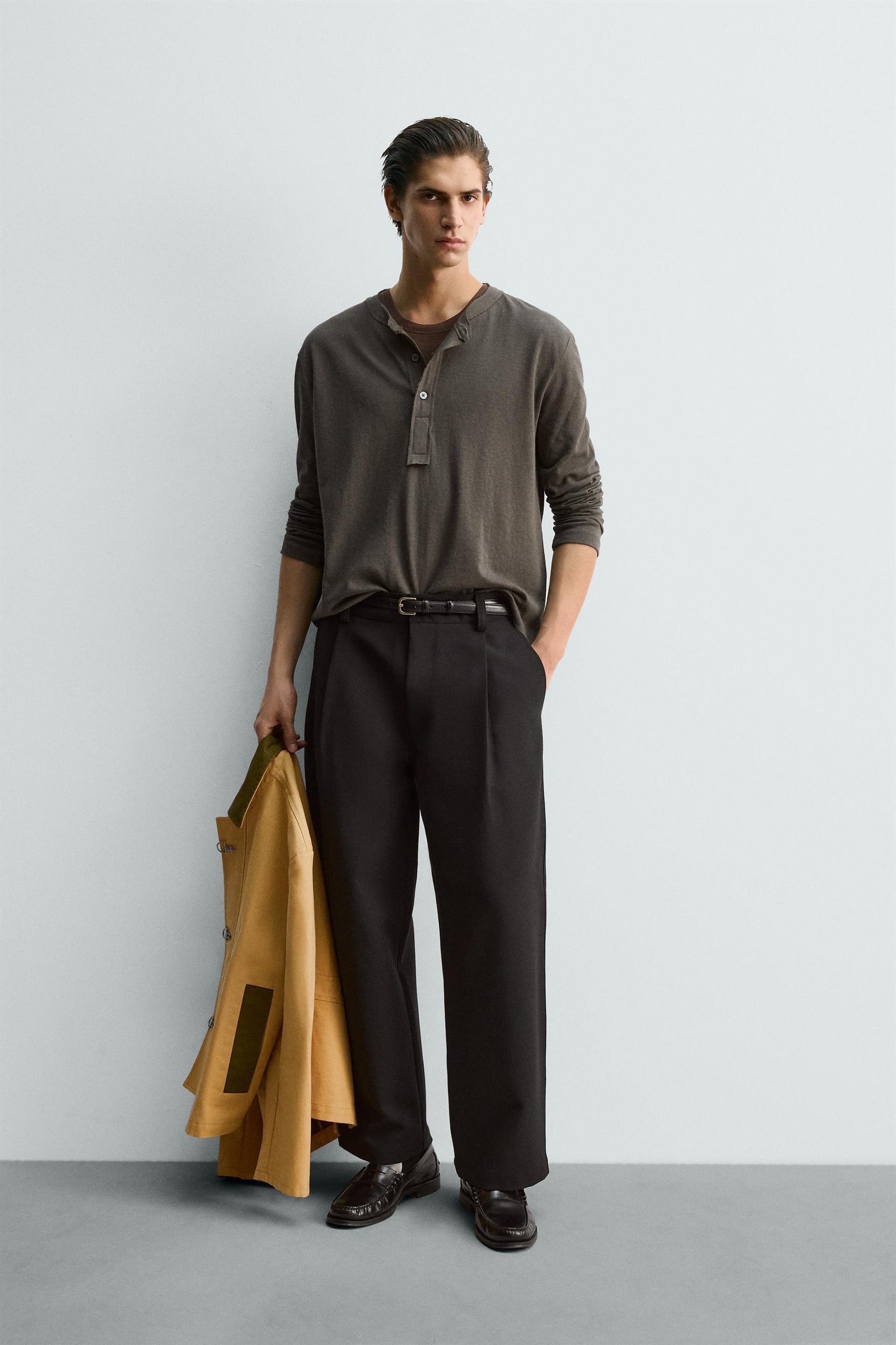 RELAXED FIT HENLEY COLLAR T-SHIRT - Image 1