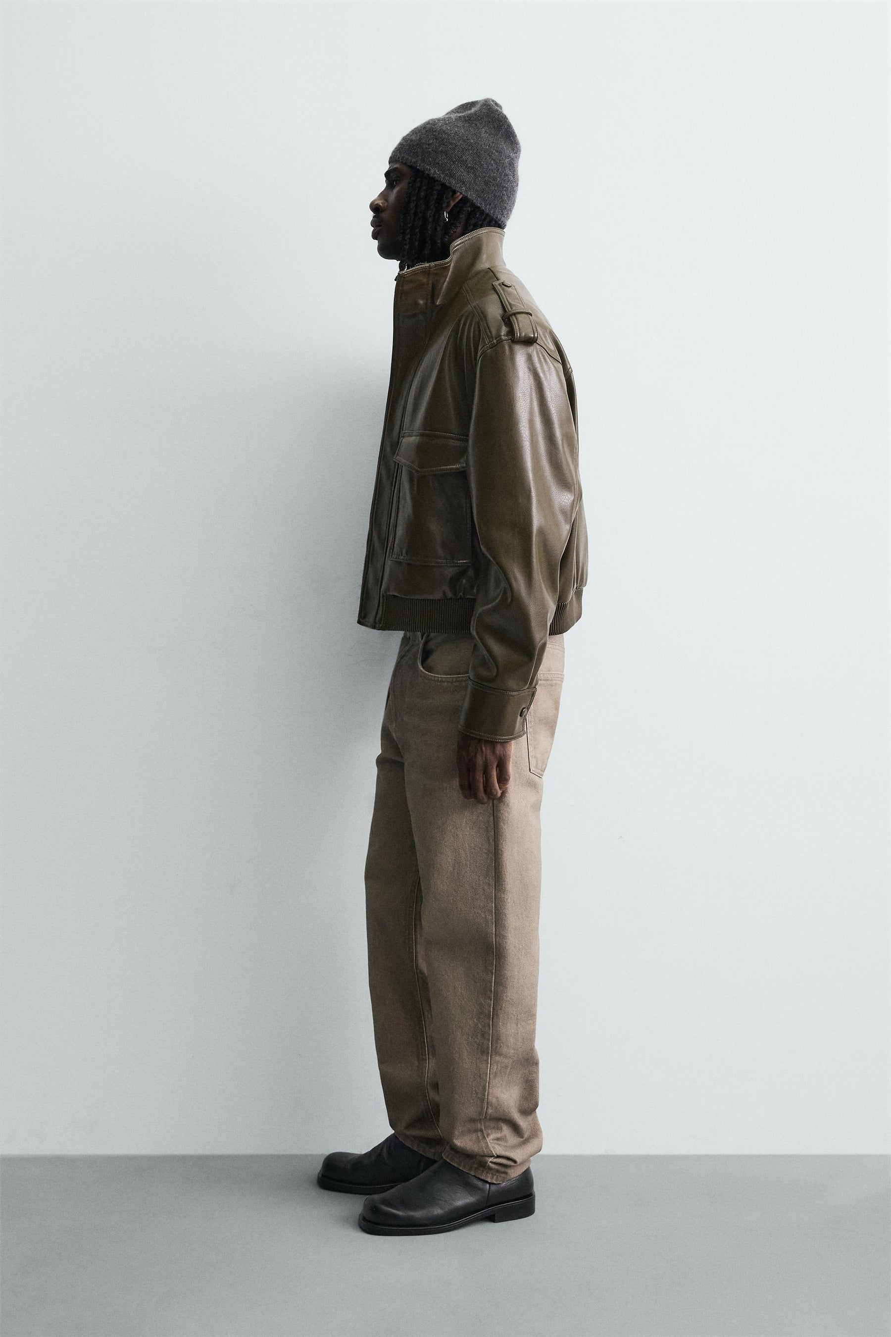 Cropped Faux Leather Jacket