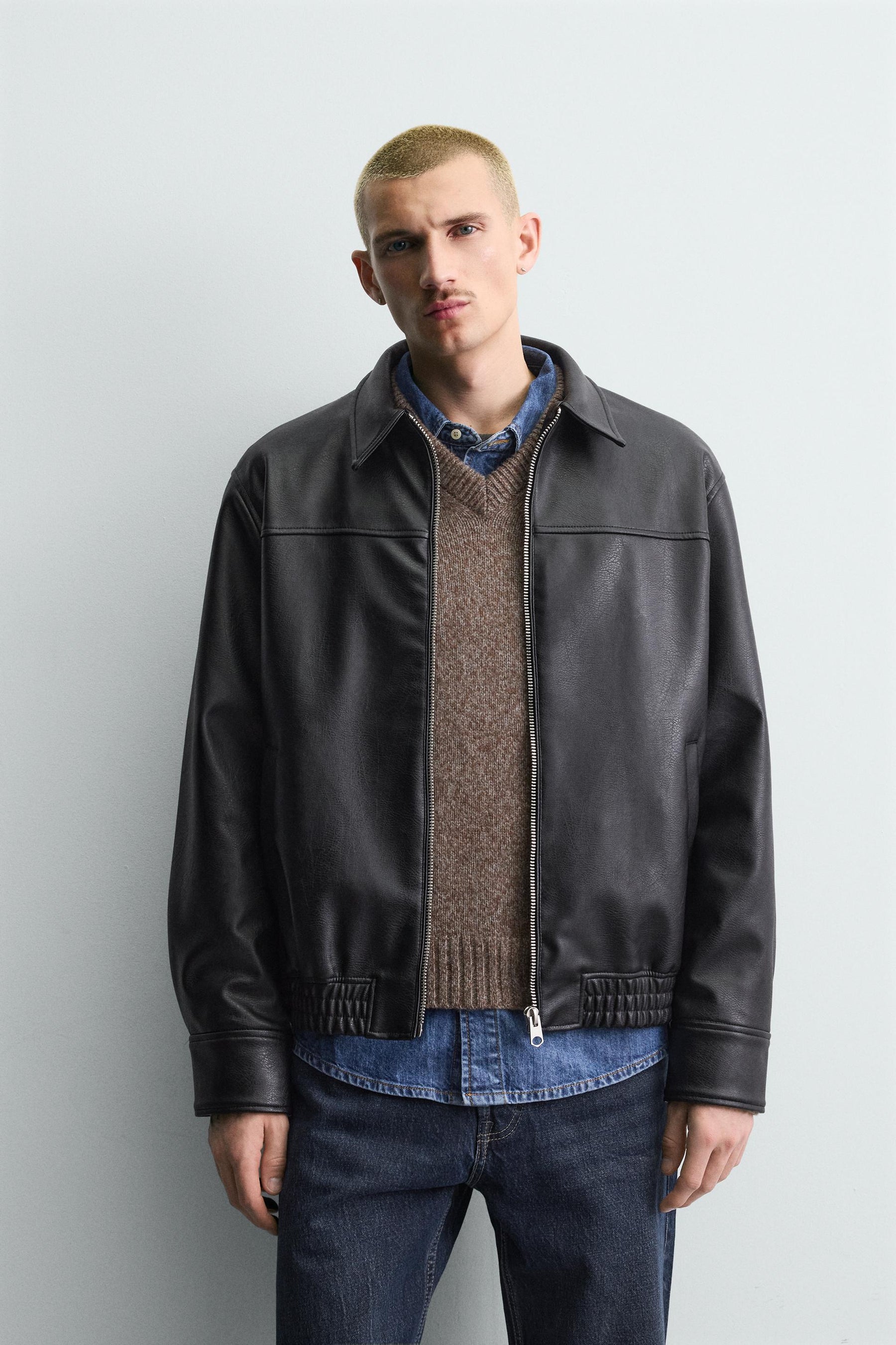 LEATHER EFFECT BOMBER JACKET - Image 2