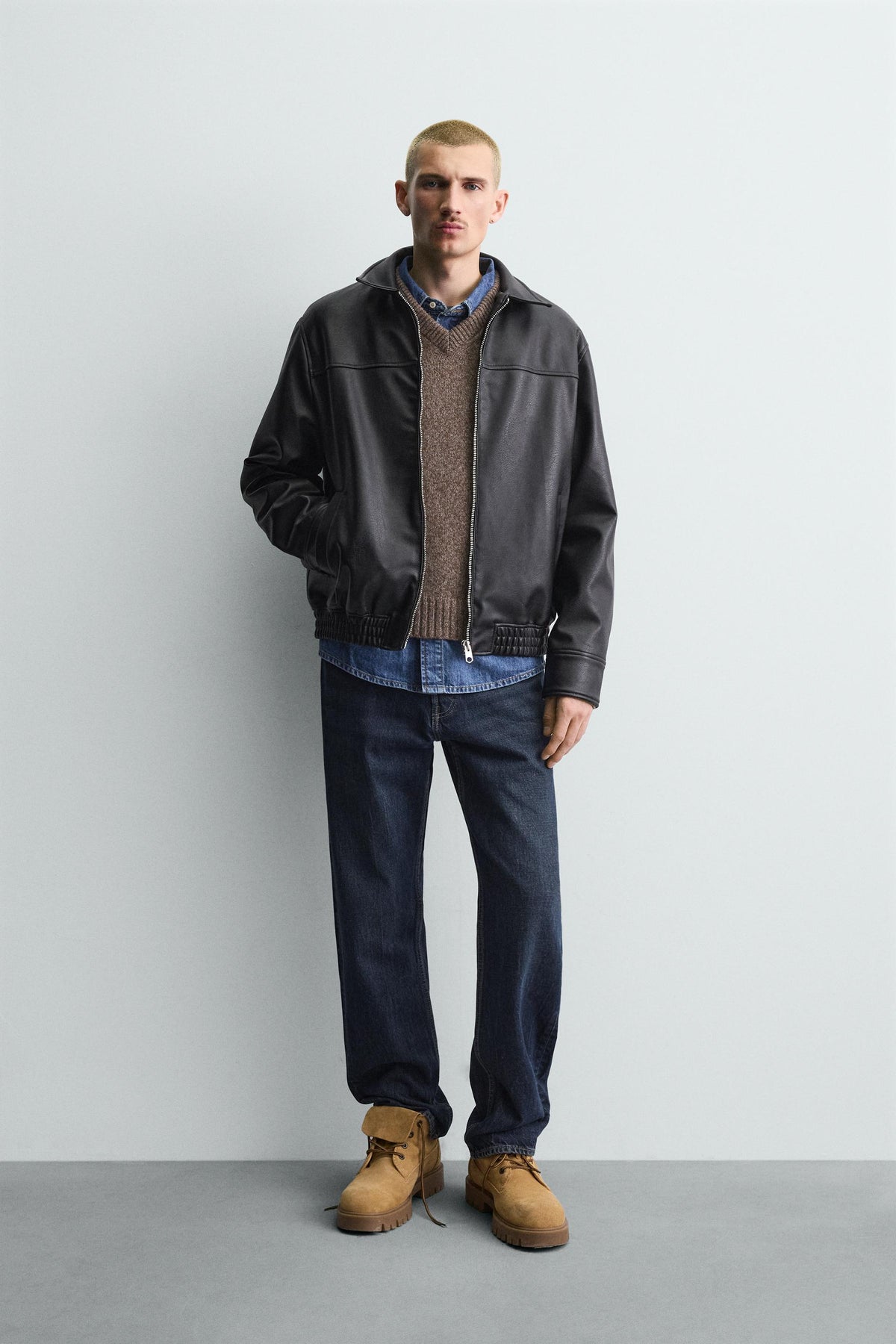 LEATHER EFFECT BOMBER JACKET - Image 1