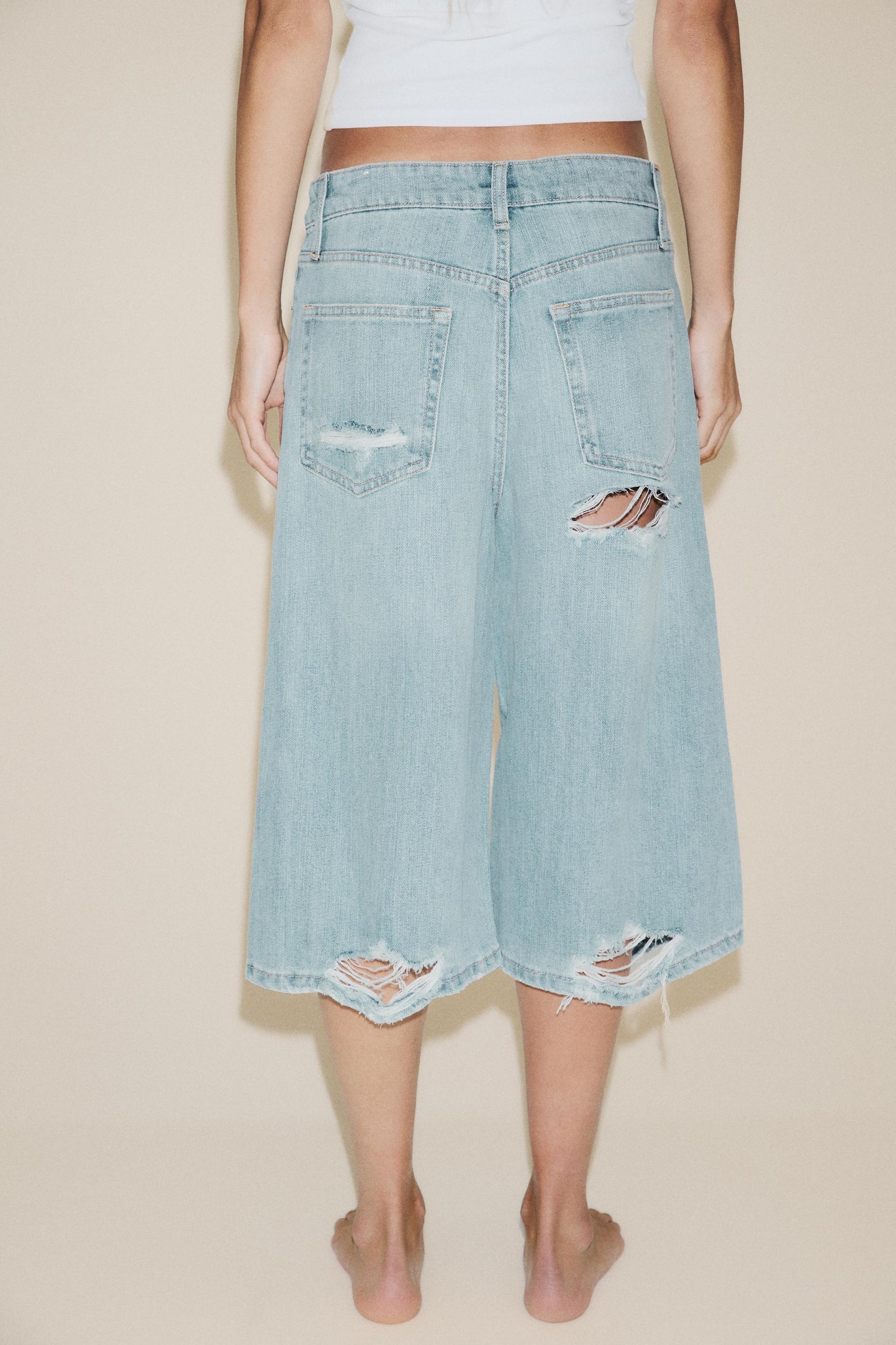 Ripped Denim Bermuda Shorts