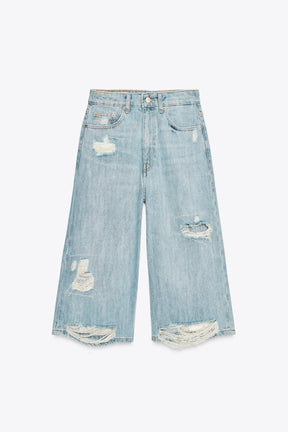 Ripped Denim Bermuda Shorts
