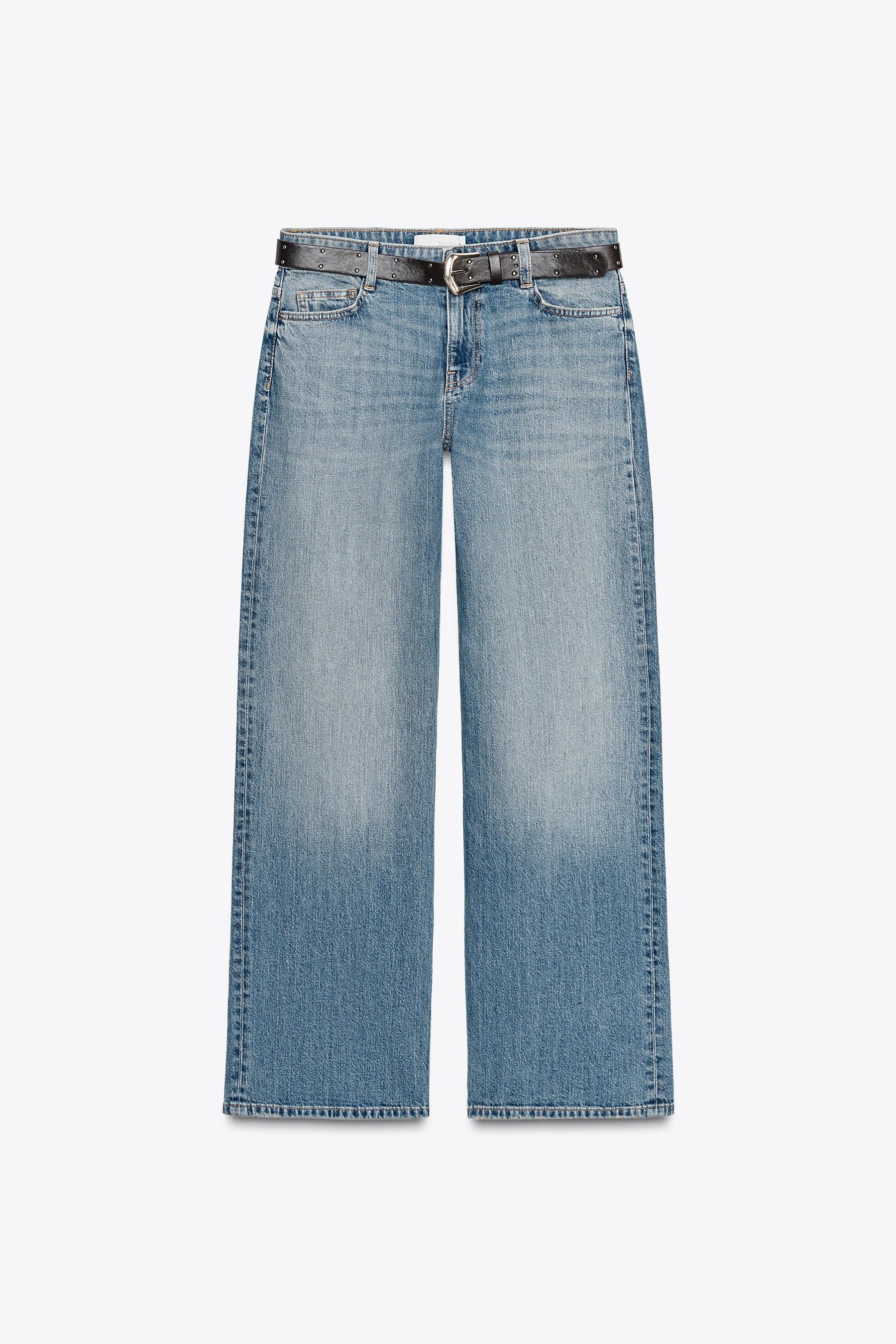 Mid-Waist Belted Straight Jeans