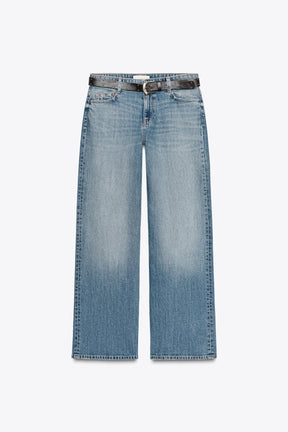Mid-Waist Belted Straight Jeans
