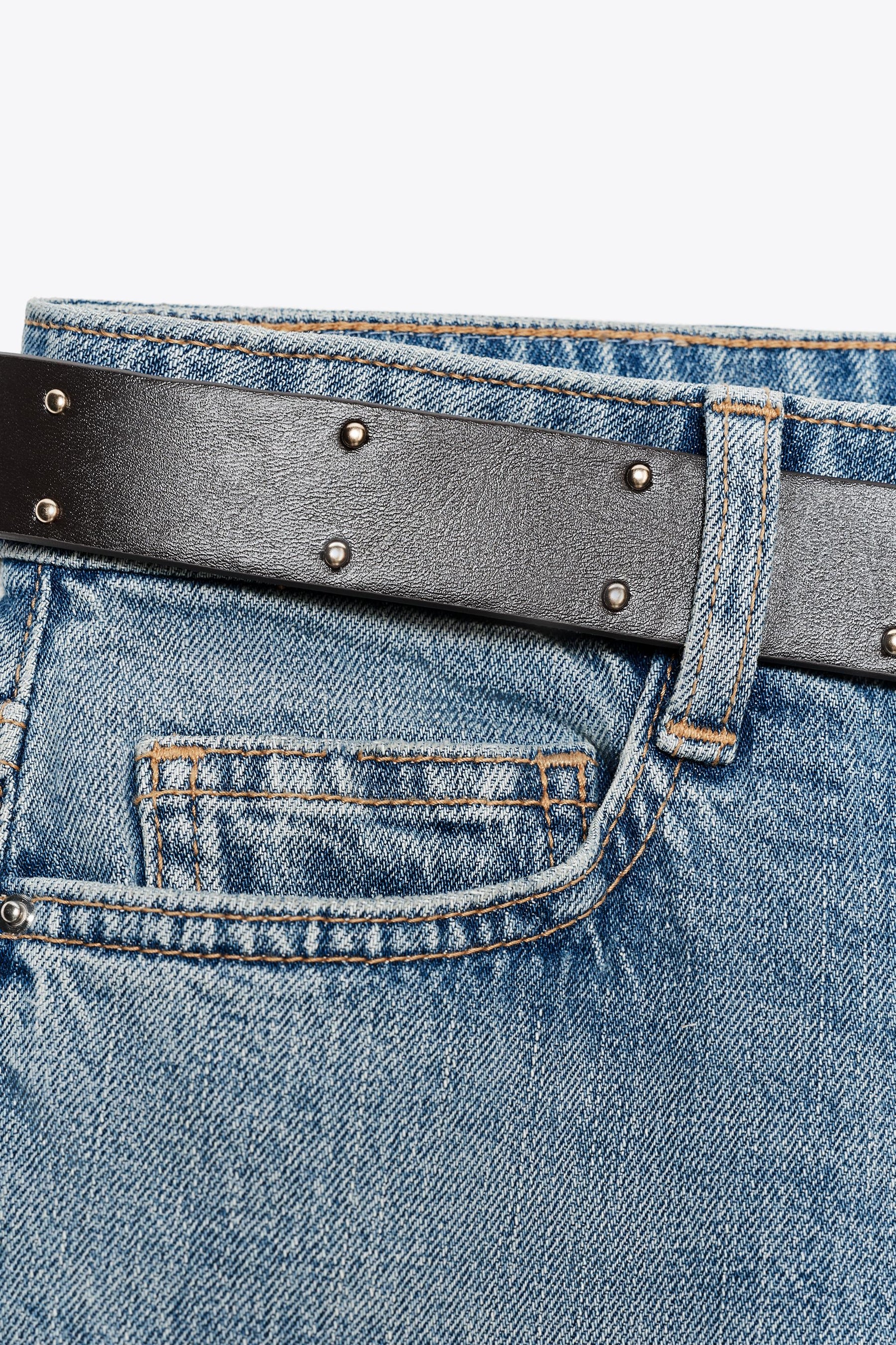 Mid-Waist Belted Straight Jeans