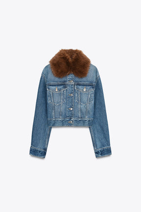 Z1975 FAUX FUR COLLAR SHORT DENIM JACKET - Image 8