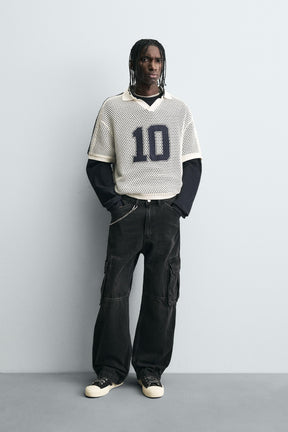 RETRO FOOTBALL OPEN-KNIT POLO SHIRT - Image 1