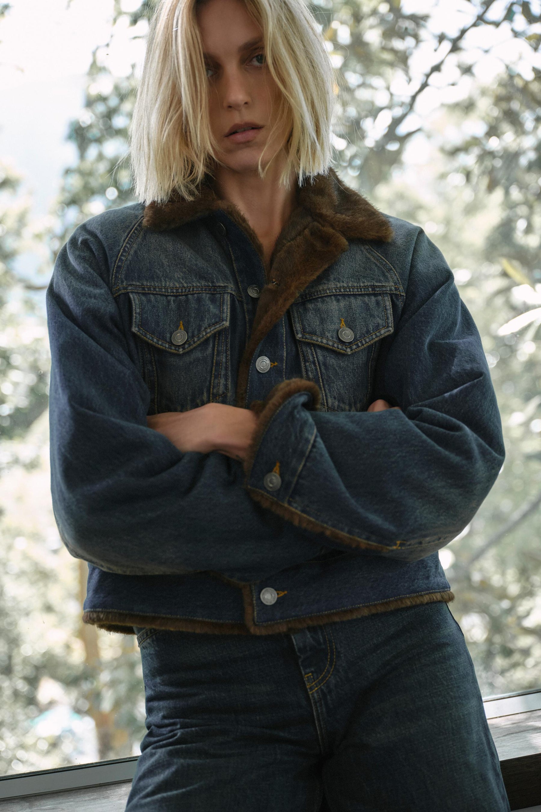 DENIM JACKET WITH FAUX FUR ZW COLLECTION - Image 1