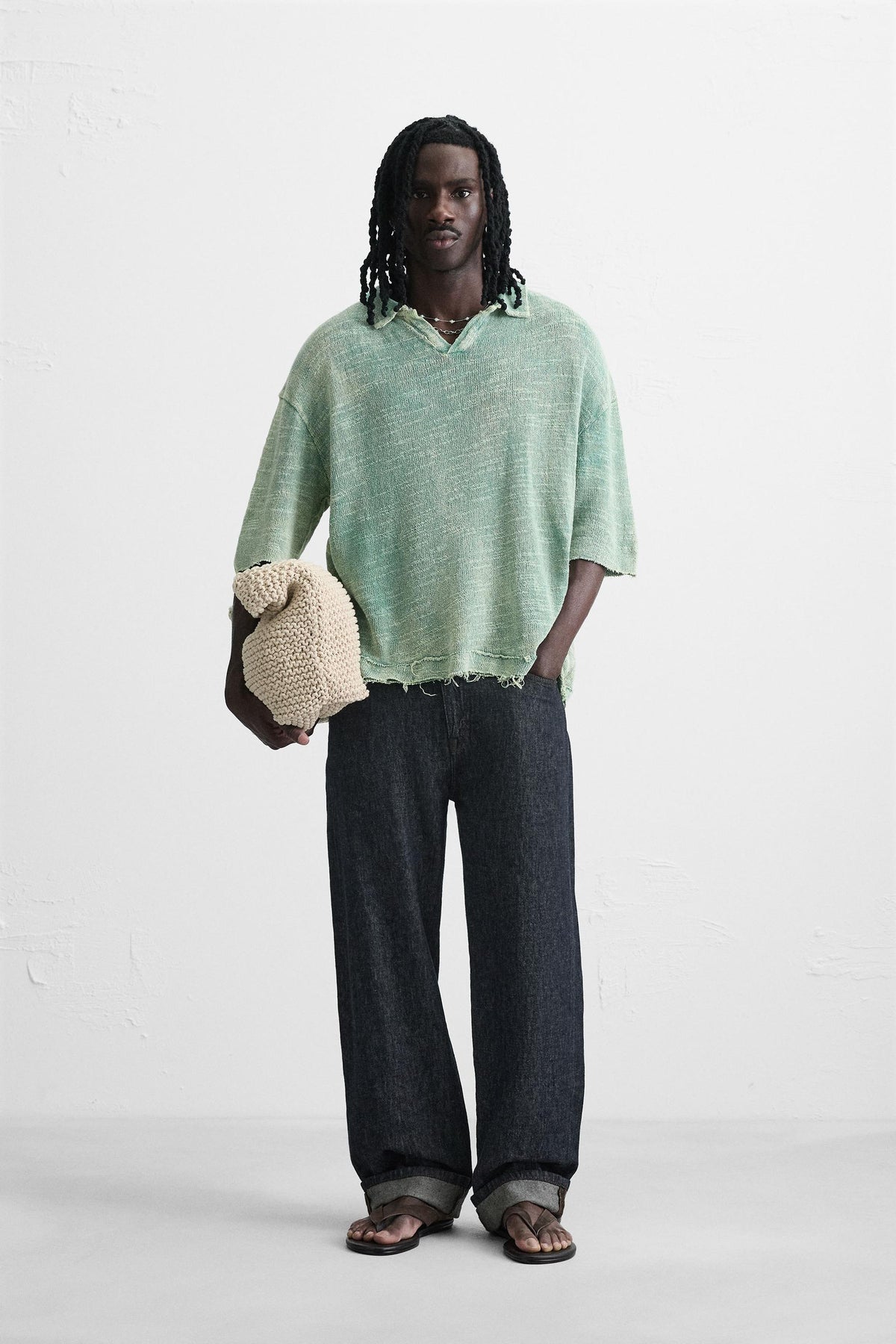 WASHED KNIT POLO SHIRT - Image 1