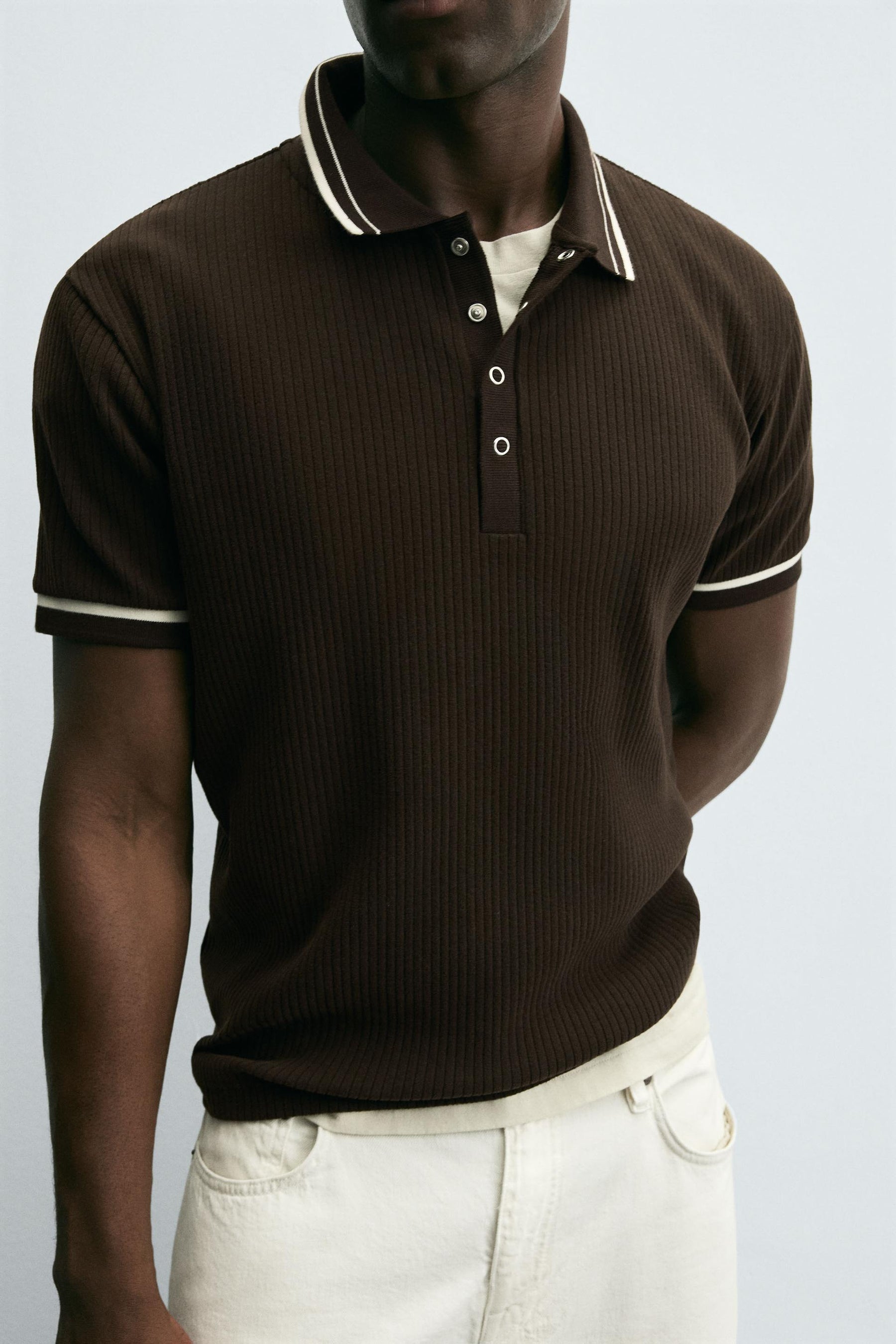 CONTRAST RIBBED POLO SHIRT - Image 5