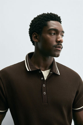 CONTRAST RIBBED POLO SHIRT - Image 6