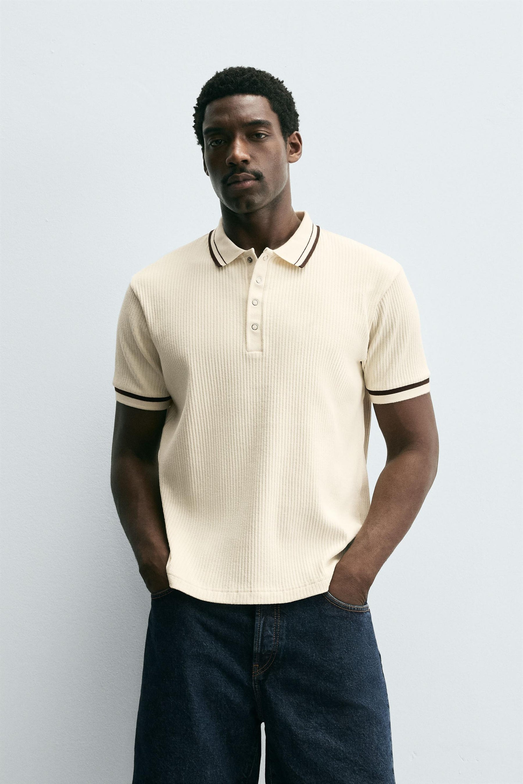 CONTRAST RIBBED POLO SHIRT - Image 2