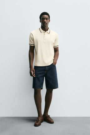 CONTRAST RIBBED POLO SHIRT - Image 1
