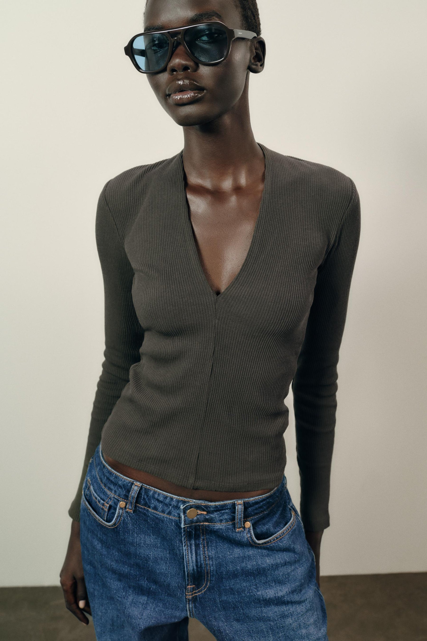 Rib V-Neck Top